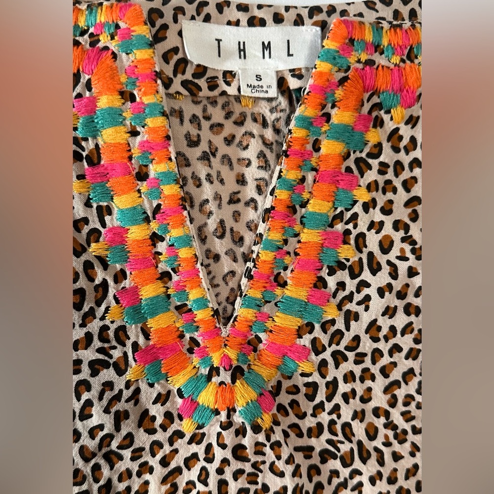 Leopard Print Blouse with Colorful Embroidery pit to pit 16